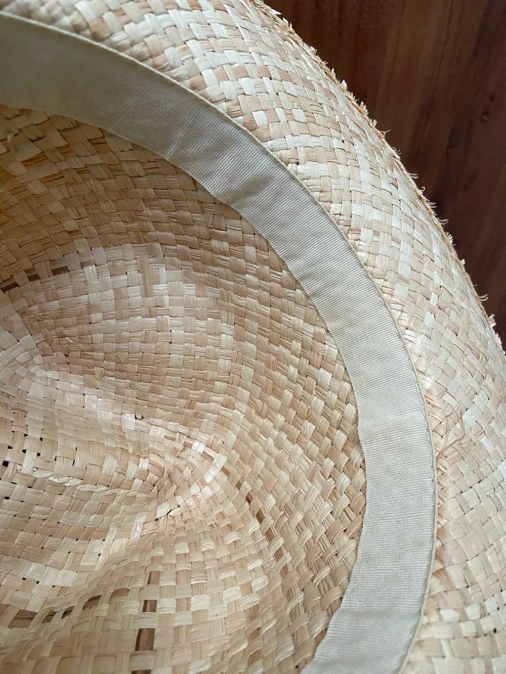 Forever 21 straw hat neutral tan woven summer hat with red ribbon band 57 cm M/L